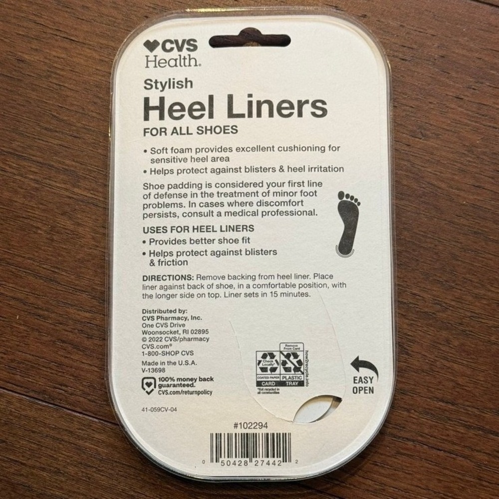 CVS Health Stylish Heel Liners Soft Cushioning Foam Blister Protection 1 Pair - Picture 2 of 2